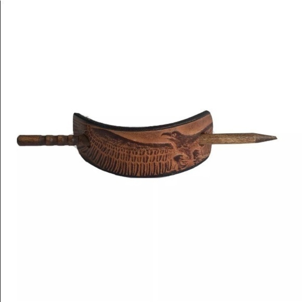 Tooled Leather Eagle Hair Accessory Pin Stick